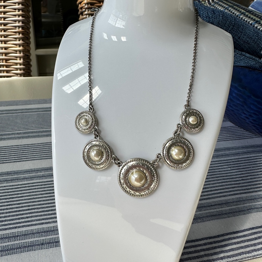 Silver and Pearl Vintage-Inspired Necklace from Macy’s.